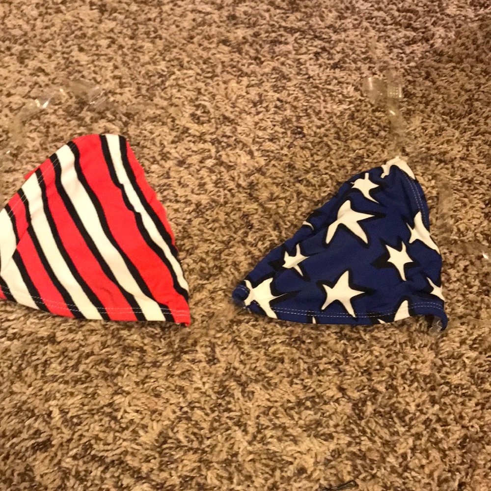 Bikini top with clear straps.